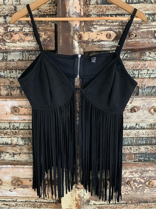 SHEIN Tops - SHEIN Black Fringe Crop Top with Strappy Back, Boho, Western, Festival, XL
